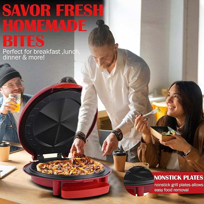 Vivicreate Electric Quesadilla Maker 10 Inch, 6-Wedge Quesadilla Press with Extra Stuffing Latch, Nonstick Plates, Easy Slice Tortilla Maker with Indicator Lights, Snack Maker Red