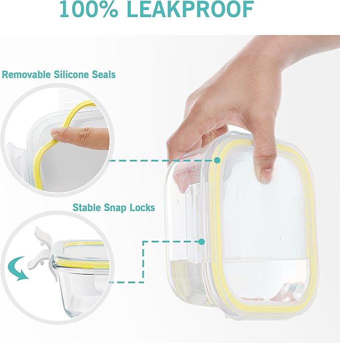 Vtopmart 8 Pack Glass Food Storage Containers with Airtight Lids, Glass Meal Prep Containers, Lunch Office Meal for Microwave, Oven, Freezer and Dishwasher, BPA Free