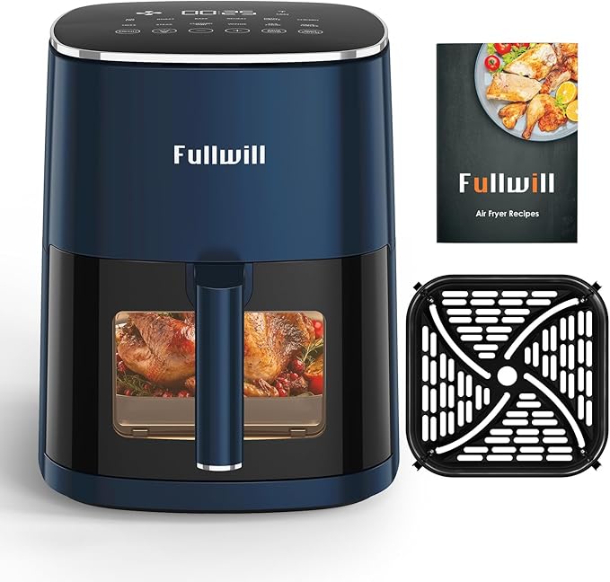 Fullwill 6QT Air Fryer with Viewing Window,12-in-1 Multi-Function Air Fry,Roast,Bake, Dehydrate, Fries,Nonstick and Dishwasher-Safe Basket,Family&friends Party,Max 400℉ Crisping 1700W,Blue