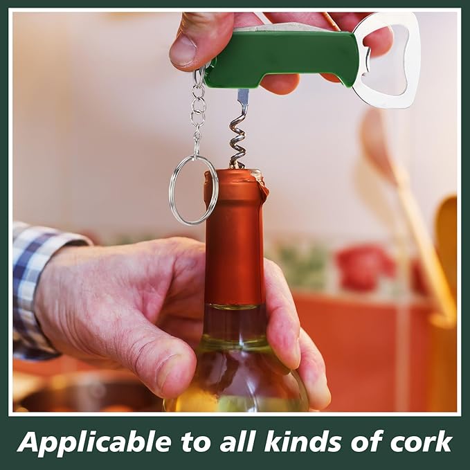 Ziliny 24 Pcs Bottle Opener Keychain Bulk Wine Bottle Beer Opener Keychain 3.27" Stainless Steel Corkscrew Waiter Corkscrew Wine Keyring Gifts for Christmas Bar Party Wedding Home (Green)