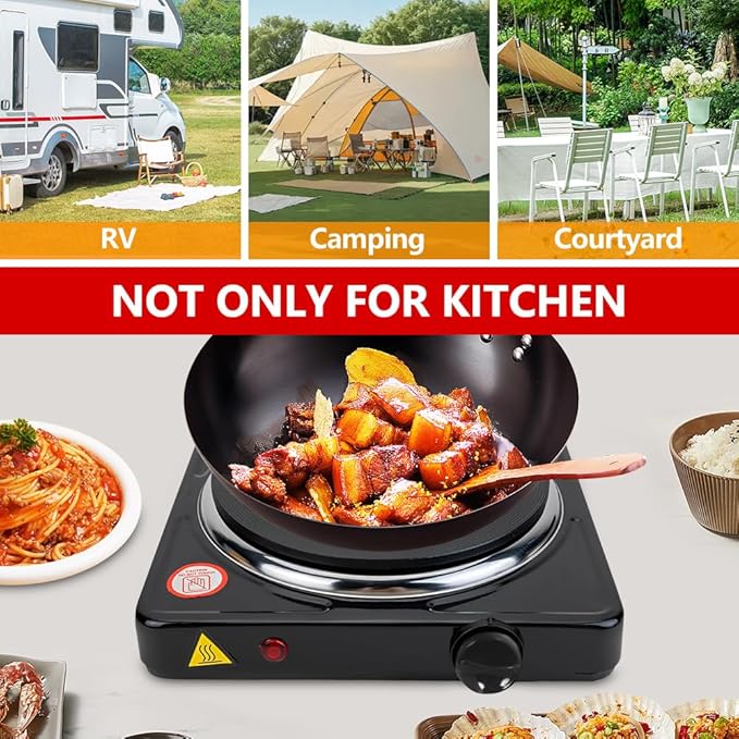 Electric Countertop Burner, Single Burner, 1000W Induction Cooktop, Portable Electric Hot Plate, 5 Level Adjustable Temperature Control Cooking Ranges for Home Dorm Camping Cooking