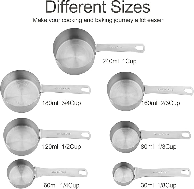 Smithcraft Measuring Cups Set for Kitchen and Baking Tools, Stainless Steel Measuring Cups Set 18/8(304) Steel Material Heavy Duty 7 Measuring Cups and 1 Ring Set of 8