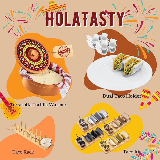 HolaTasty Taco Holder Kit - 2 Pack (Value Pack), 3-in-1 Taco Set of 2-6 slots for Tacos, Fancy Taco Presentation Rack Plate for Taco Tuesday Bar Party, for Taco Lover Vegetarian Cinco de Mayo Events