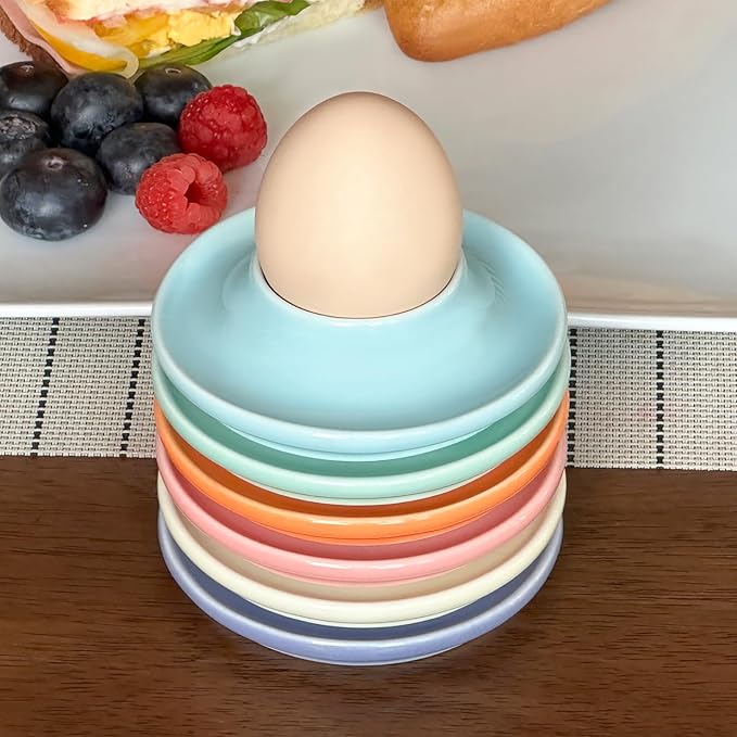 Cinf 6Pack Ceramic Macaron Egg Holder Breakfast Easter Gift for Hard and Soft Eggs