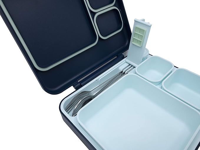 BUILT Microwave Safe Leak-Resistant 3-Compartment Bento-Style Lunch Box with Utensils and Dressing Container Poseidon Blue 5269835