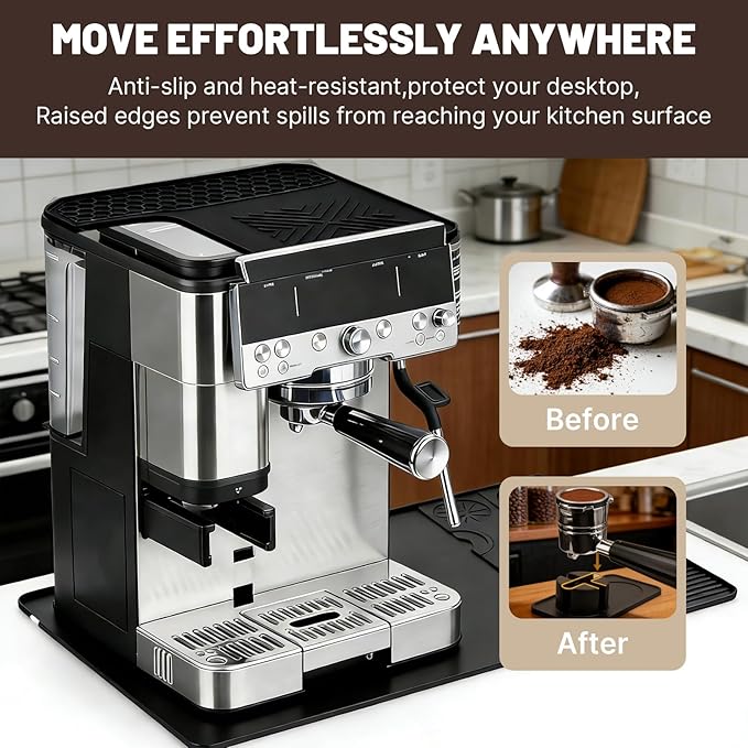 4-in-1 Coffee Maker Mat for Ninja Luxe Cafe Machine ES601 & ES701, Silicone Top Mat + Coffee Bar Mat + Espresso Tamping Mat + Tamping Base -Waterproof Bar Accessories