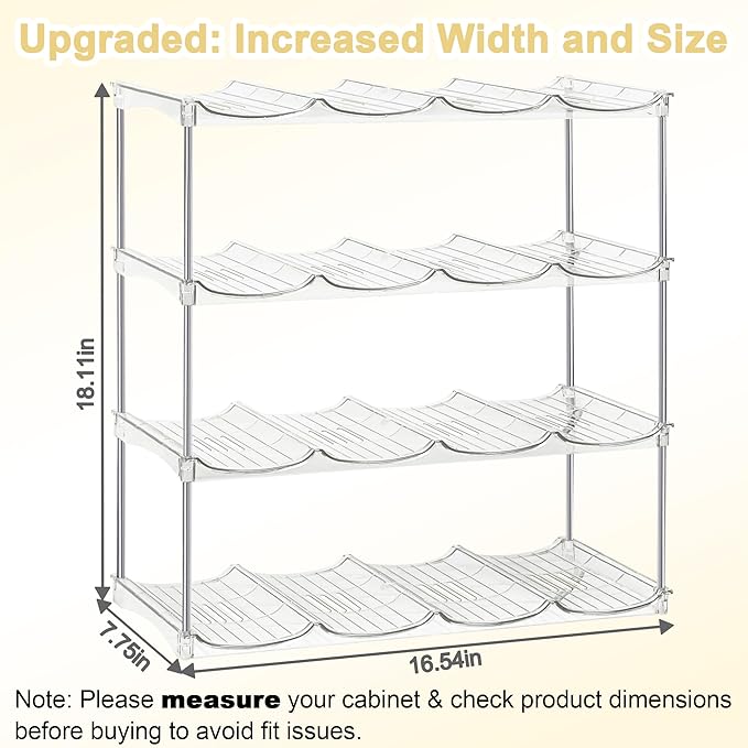 Water Bottle Organizer - Stackable Water Bottle Holder for Cabinet, Large Compartment Tumbler Organizer Wine Racks, Kitchen Organization and Storage for Stanley Cup Holder, 4 Tier Hold 16
