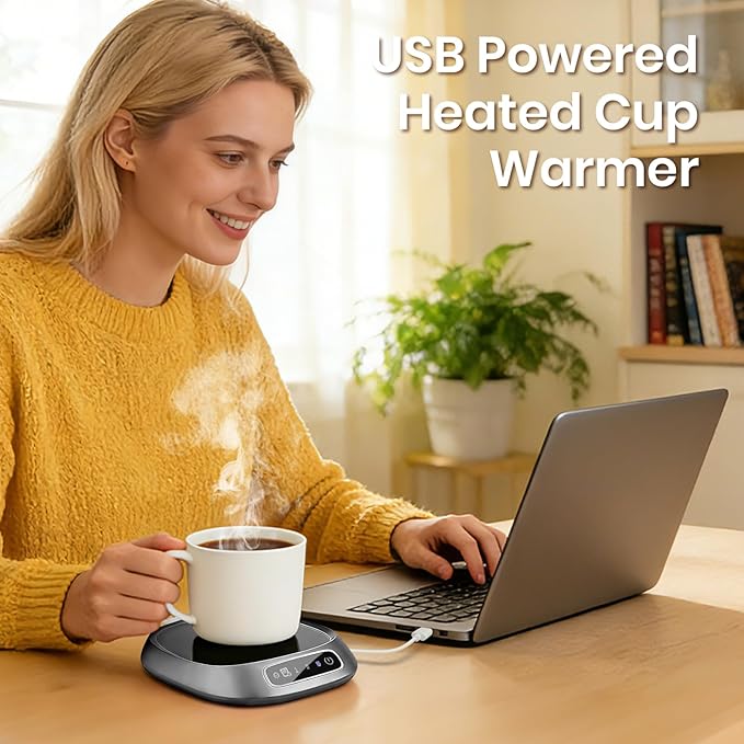 Coffee Mug Warmer, USB Cup Warmer for Desk with 3-Temp Touch Control, 10W Fast Heating Pad for Coffee Tea Milk, 8H Auto-Off, Fits Mugs & Milk Cartons (Gray)