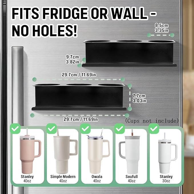 2 Pack Magnetic Cup Holder for Fridge, Water Bottle Organizer for Stanley and Tumbler with Double Sided Tape Hold Stanley Cup Accessories for Kitchen Cabinet