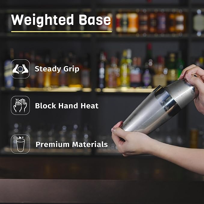 Boston Cocktail Shaker, 8-Piece Professional Shaker Set, Stainless Steel Bar Tools Set with Boston Shaker, Bar Spoon, Jigger, Hawthorne Strainer, Dishwasher Safe, Ideal Bartender Kit for Bar