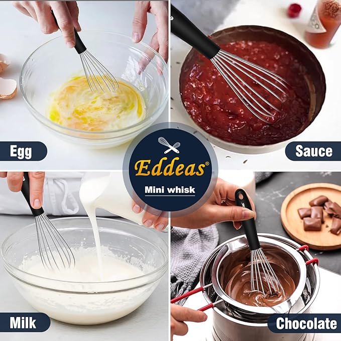 Mini Whisks - 600°F Heat Resistant Small Whisks For Cooking, Heavy Duty Stainless Steel Kitchen Balloon Tiny Whisk, Suitable for Egg, Espresso, Hot chocolate, sauces （7" & 5.5 inch ）