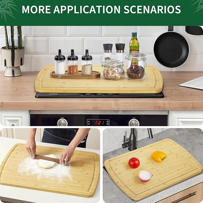 GAOMON Extra Large Bamboo Cutting Board for Kitchen, 30 x 20 Inch Wooden Chopping Board, Stove Top Cover Wood Butcher Block with Juice Groove for Meat Turkey Carving Charcuteries, 0.8" Th