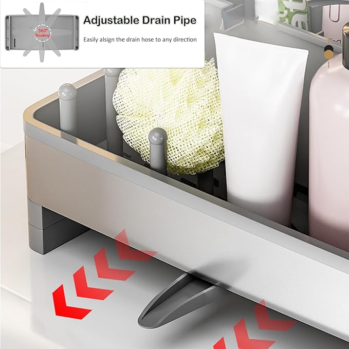 Sponge Holder for Kitchen Sink,Sink Caddy Organizer with Removable Brush Holder,Kitchen Countertop Soap Dispenser Storage with Detachable Towel Rack, Grey