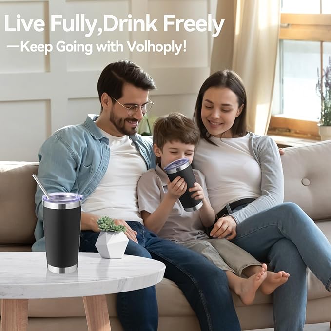 Volhoply 20oz Stainless Steel Tumbler with Lid and Straw Bulk 8 Pack,Double Wall Insulated Travel Iced Coffee Mug Fits Cup Holder,Powder Coated Cups for Hot/Cold Drinks,Christmas Gifts（Mix,8 Set）
