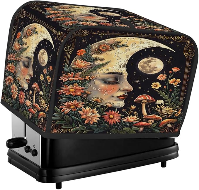 Flowers Moon Mushroom Face Toaster Cover 2 Slice Dust and Fingerprint Protection Toaster Bread Maker Covers Washable Kitchen Small Appliance Covers for Kitchen Accessories Decor Bakeware Women Gift