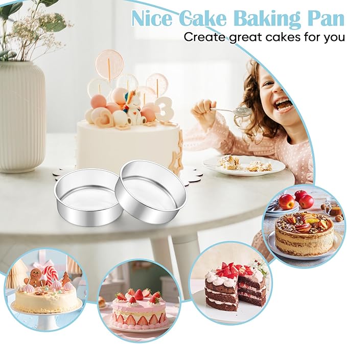 TeamFar 6 Inch Cake Pan, 4 Pcs Round Tier Cake Pans Set Stainless Steel for Baking Steaming Serving, Fit in Oven Pot Air Fryer, Healthy & Heavy Duty, Mirror Finish & Dishwasher Safe