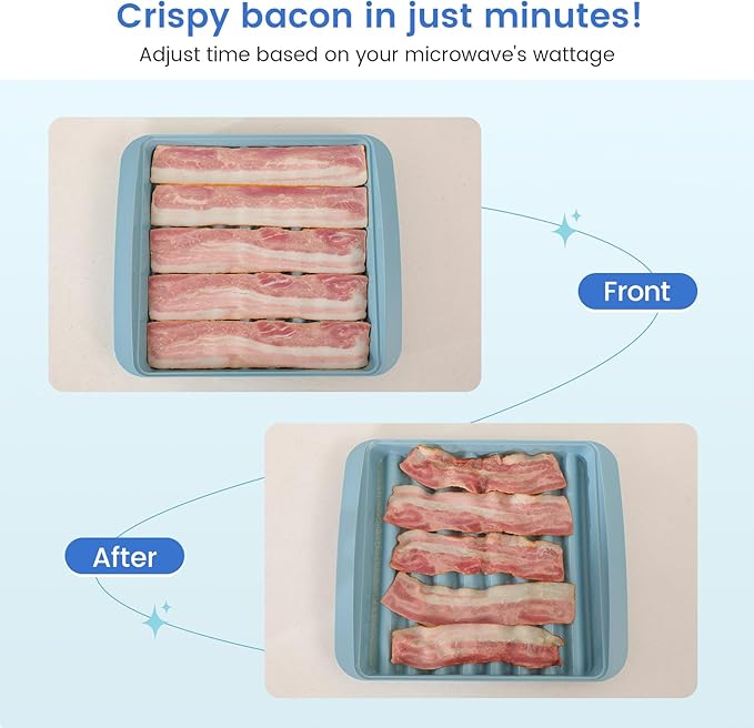 Microwave Bacon Cooker Rack with Plastic Transparent Lid - Crispy & Grease-Free (1 PCS)