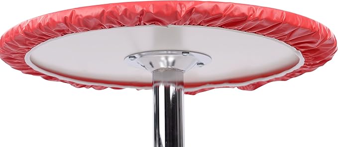 Yourtablecloth Heavy Duty Vinyl Round Fitted Tablecloth (Table Cover) with Flannel Backing Vibrant Colors Elasticized Tablecloth Great for Indoor and Outdoor Dining and Playing Cards 36” White