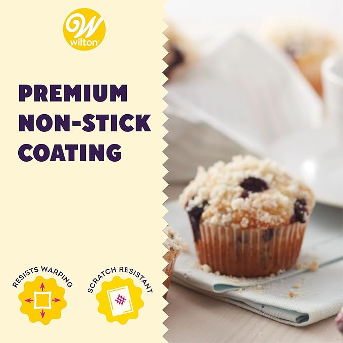 Wilton Gold Non-Stick 12 -Cup Muffin Pan,Stainless Steel Bakeware,Made without PFAS,10.5 x 15 x 1.4 in,Packaging May Vary,(Pack of 6)