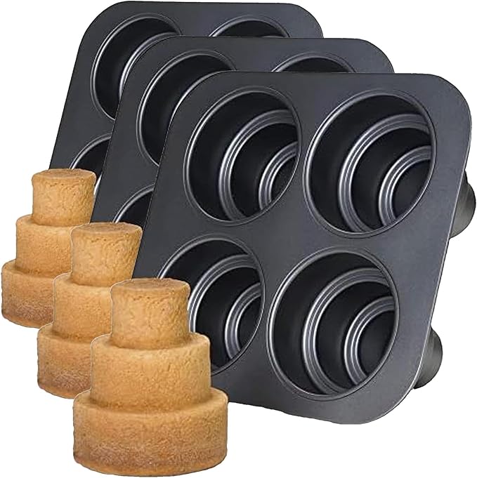 Chicago Metallic Mini Multi-Tier Round Cake Pan, Makes 4 Individual 3-Tier Celebration Cakes, Professional Grade Non-Stick Bakeware for Weddings, Showers, Parties (Pack of 3)