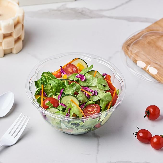 [32 oz. 50 Sets Clear Plastic Salad Bowls with Airtight Lids Disposable To Go Mixing Containers Serving for Fruit, Quinoa, Lunch and Meal Prep