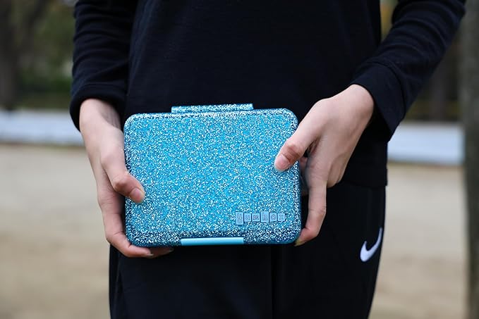 Yumbox Snack Box – Leakproof, BPA-Free, 3-Compartment Snack Container for Kids & Adults – Portable, Lightweight & Easy to Clean – Ideal for Fruits, Veggies, Crackers & Dips (Glitter Blue)