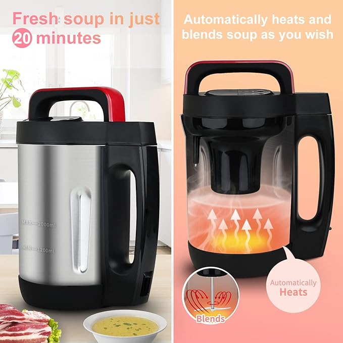 2L Soup Maker, Makes 2-6 Servings, LCD Touch Control Panel, Stainless Steel Blender & Heater, 800W for Soups, Smoothies, Sauces — Smart Kitchen Appliance for Homemade Soup