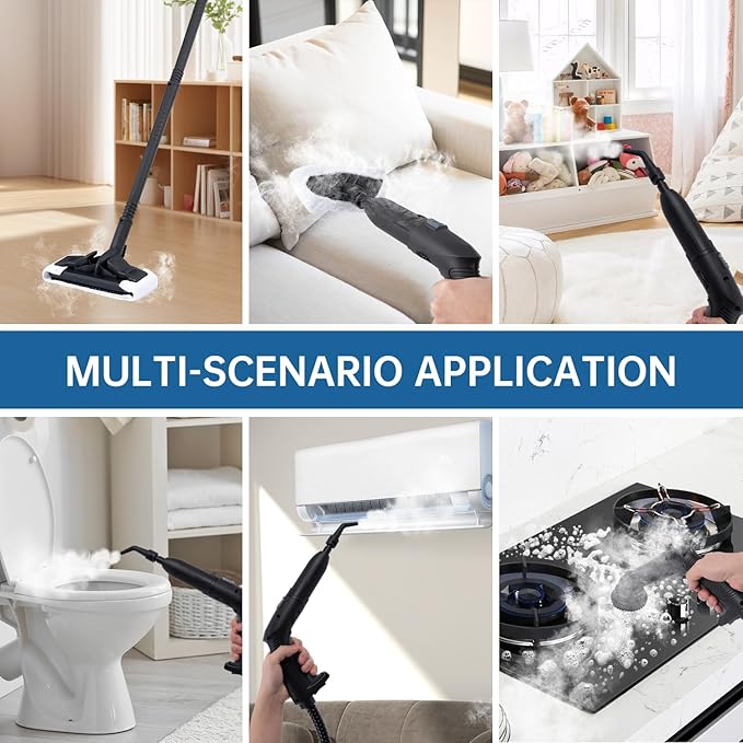 Steam Cleaner, Powerful Heavy Duty Canister Steamer with 34 Accessories, Steam Mop with 16.4 Ft Extra-Long Power Cord for Home Floor Cleaning, Grout, Upholstery, Car Detailing, Grey