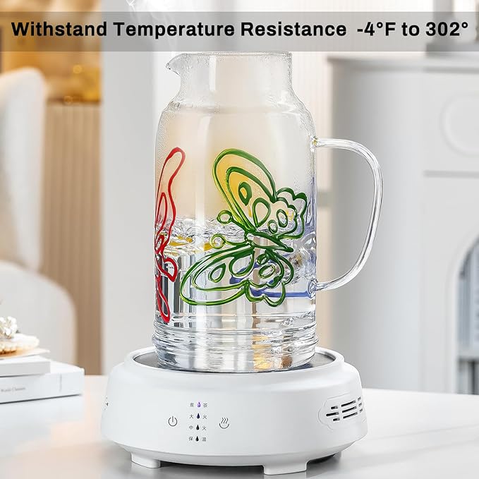 Buaic Glass Pitcher with Lid and Handle,2 PACK 68 oz/2 Liter Vintage Hand Painted Butterfly Design Fridge Water Pitcher, Borosilicate Glass Water Carafe for Hot/Cold Water Iced Sun Tea,Heat Resistant