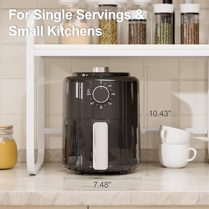 Compact Air Fryer Small 2QT, 4-in-1 Small Mini Airfryer, Bake, Roast, Reheat, 98% Less Oil, Adjustable Temperature Control w/ 60min Timer, Quiet, Nonstick & Dishwasher Safe Basket, BPA-Free, Black