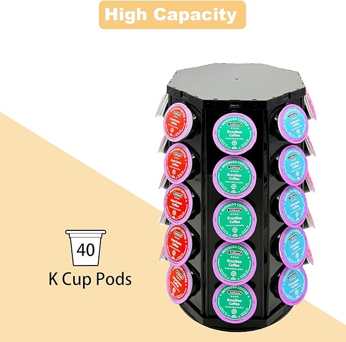 K Cup Coffee Pod Holder Storage Carousel Organizer Stand Compatible with 40 K-Cup Pods(Black-001)