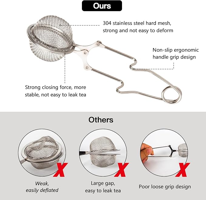 Snap Ball Tea Strainer, Exptolii 2 Pack Stainless Steel Tea Infuser Filter with Handle for Loose Leaf Tea, Spices, Seasonings