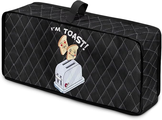 Toaster Cover 2 Slice Black I'm TOAST Design Toaster Covers 2 Slice Long Slot Slim Dust Cover, Machine Washable Thin Small Appliance Covers for Kitchen