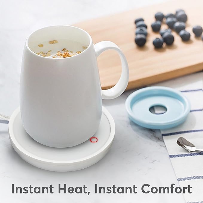 Coffee Mug Warmer with Auto Shut-Off – Compact 17W Cup Warmer for Desk with Gravity Switch – Electric Candle Warmer Plate for Jar Candles – Keeps Coffee, Tea & Drinks Warm – Safe & Durable (White)