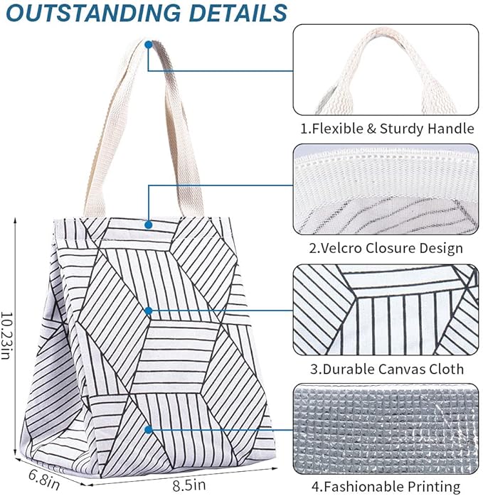 iknoe Insulated Lunch Bag for Women & Adults, 9L Foldable Wide-Open Cooler Bag with Pockets, Leakproof & Portable, for Picnic, Office, Beach(White diamond)