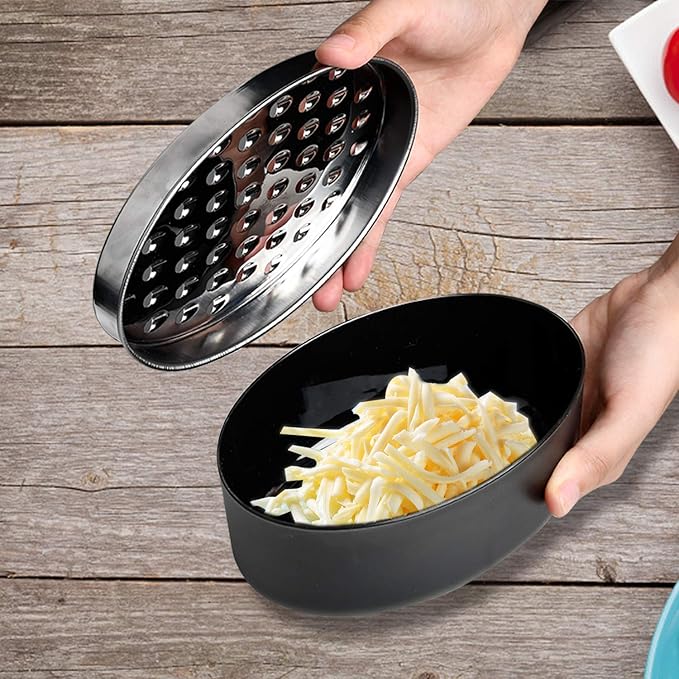 Black Compact Round Cheese Grater with Food Storage Container & Lid Grinder for Hard Parmesan, Ginger, Vegetables, Butter