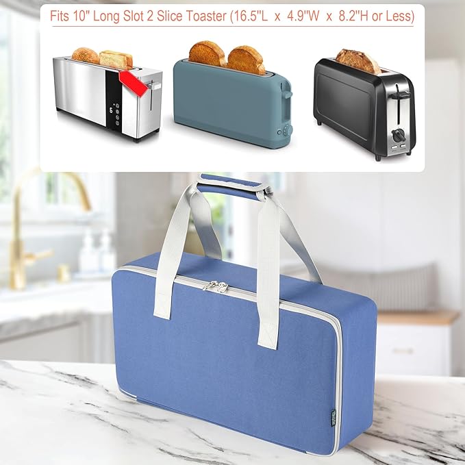 Beautyflier Carrying Bag for Mueller UltraToast 2 Slice Toaster, Portable Carry Case for 10'' Long Slot Bella 2 Slice Toaster, Travel Storage Bag with Hand Strap, Durable and Long-Lasting (Blue)