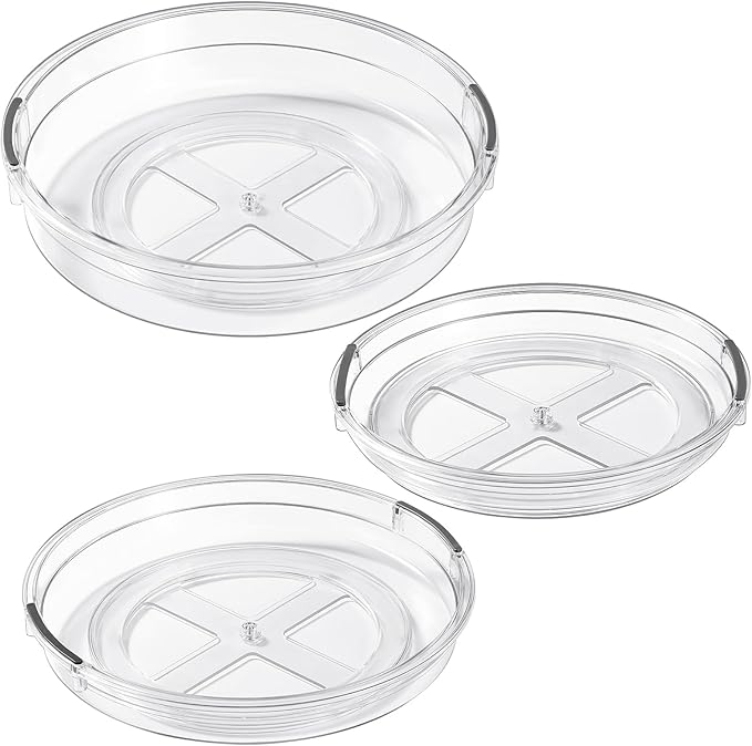 LAMU 3 Pack Lazy Susan Organizer Turntable for Cabinet, Pantry Organizers and Storage, Rotating Condiment Organizer for Kitchen, Table Top, Fridge, Countertop, Spice Organization, 9.25'' 10.6'' 12''