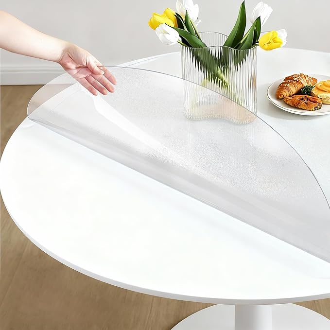 Round Frosted Table Cover Protector 36 Inch - 2mm Thick Waterproof PVC Furniture Protective Pad for Dining Room Tabletop