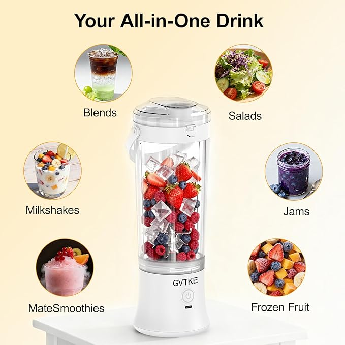 Portable Blender Dual Mode 18000RPM 20Oz Blending Cup Ice Crushing Smoothie Frozen Fruit Mini Home Gym Travel(White)