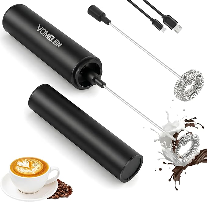 Rechargeable Milk Frother, Electric Coffee Foamer, Handheld Drink Mixer for Latte, Cappuccino, Coffee, Eggs, Hot Chocolate, Protein,Paint Black