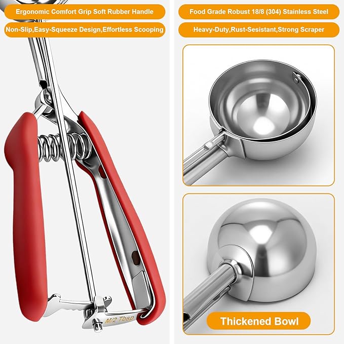 Cookie Scoop Set of 3,Color-Coded Cookie Scoops for Baking with Engraved Sizes,18/8 Stainless Steel Ice Cream Scoop with Non-Slip Soft Rubber Handles,Dough Scoopers for Cupcakes,Meatballs,Muffins