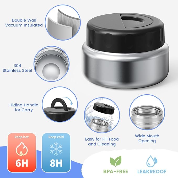 Kids Bento Lunch Box with Thermos, Leakproof Toddler Bento Box with 9 OZ Insulated Food Jar, Lunch Bag & Utensils 3 or 4 Compartment Container for School Girls Boys