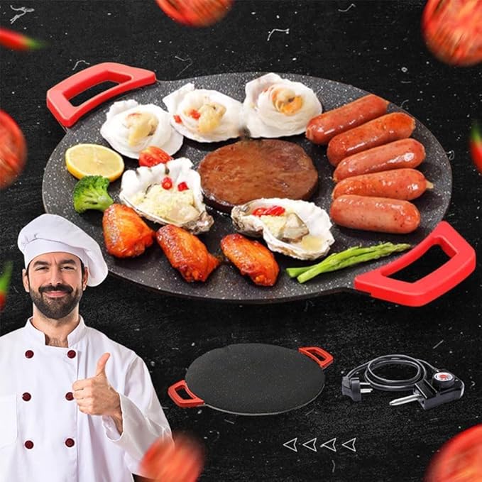 Non-Stick Electric Indoor Grill Pan, 11-15.74in Electric Griddle Nonstick, Multi-functional Korean Electric Indoor Grill, Smokeless Portable Electric Gril (36cm/14.2in)