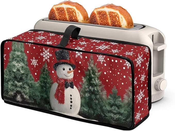 Christmas Snowman Toaster Cover 2 Slice Red Xmas Party Slim 2 Slice Toaster Cover Easy to Fold and Carry, Heat-Resistant Dustproof Kitchen Appliance Protector