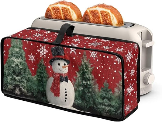 Christmas Snowman Toaster Cover 2 Slice Red Xmas Party Slim 2 Slice Toaster Cover Easy to Fold and Carry, Heat-Resistant Dustproof Kitchen Appliance Protector