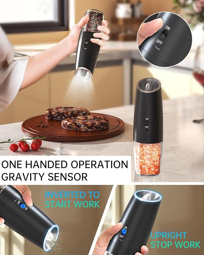 CIRCLE JOY Gravity Electric Pepper Grinder Set and Electric Wine Set