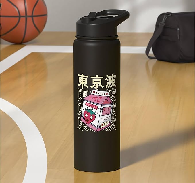 Japanese Strawberry Milk Carton Kawaii Aesthetic Anime Stainless Steel Insulated Water Bottle
