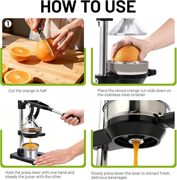 Cast Iron Juicer,Manual Juicer Hand Press,Professional Citrus Juicer,with Stainless Steel Cup,Easy to Use & Clean,Heavy Duty Stainless Steel Manual Juicer For Orange Juice,Pomegranate,Lemon(Black)