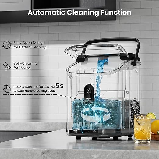 Antarctic Star Countertop Nugget Ice Maker, 34 Lbs/24H, Stainless Steel Pebble Ice Machine, One-Click, Self-Cleaning, Compact Ice Maker with Basket & Scoop, for Kitchen Office Bar, Steel Black